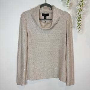 NWT ST. JOHN Champagne Metallic Sweater gold micro sequins cowl neck 3187